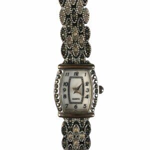 MZ Berger Decorative Quartz Watch Silver Jeweled Band Face No Battery Clasp